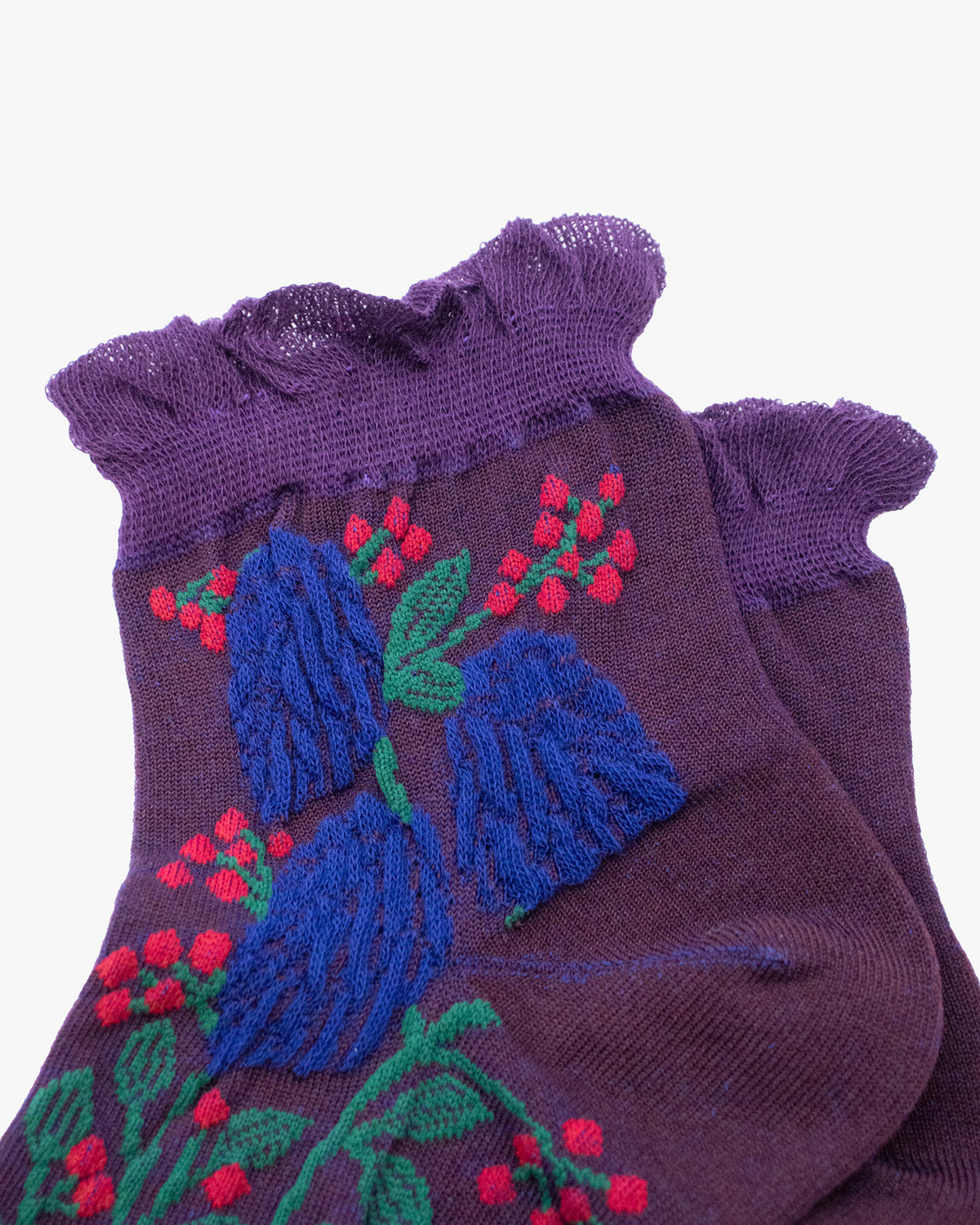 Debby Co. Crew Socks, Andeotte Collection,  Purple with Blue and Pink Flowers