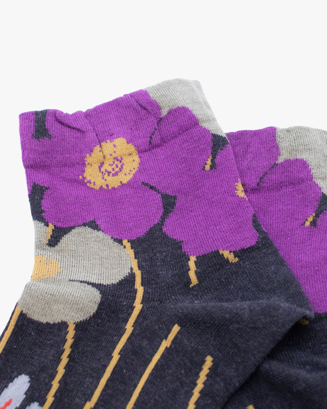 Debby Co. Crew Socks, Andeotte Collection,  Grey with Red and Purple Flowers