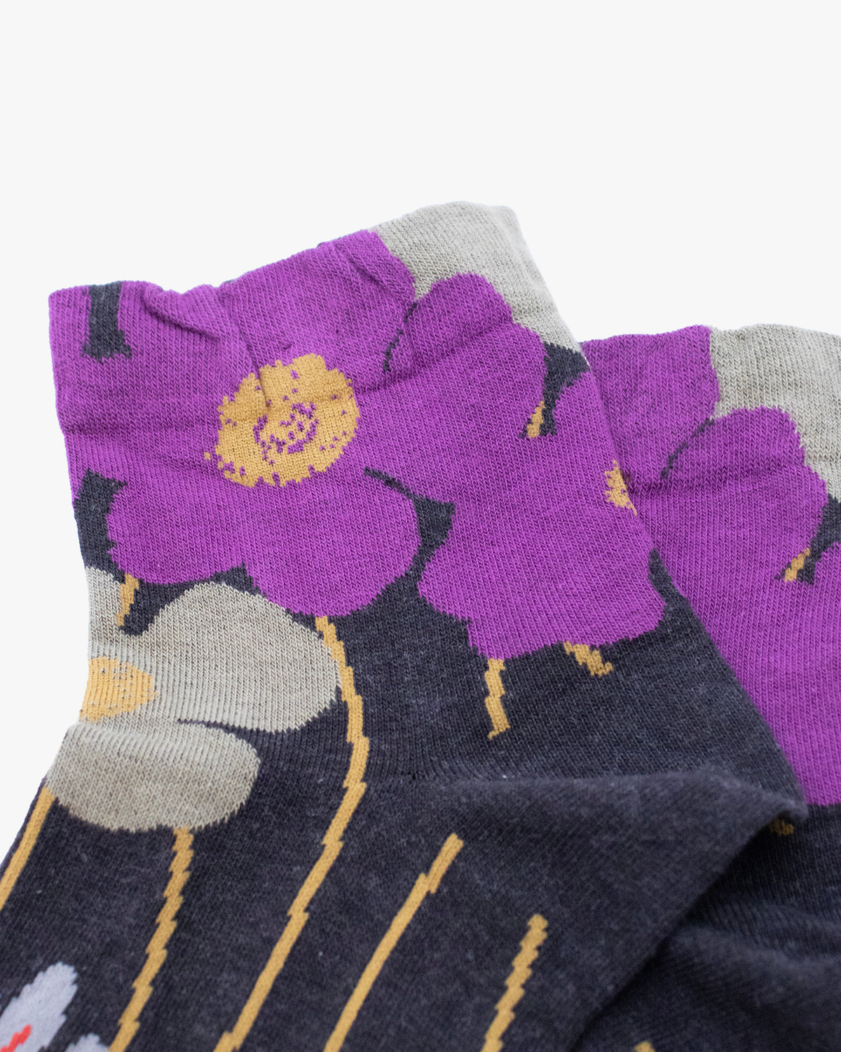 Debby Co. Crew Socks, Andeotte Collection,  Grey with Red and Purple Flowers