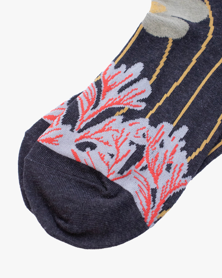 Debby Co. Crew Socks, Andeotte Collection,  Grey with Red and Purple Flowers