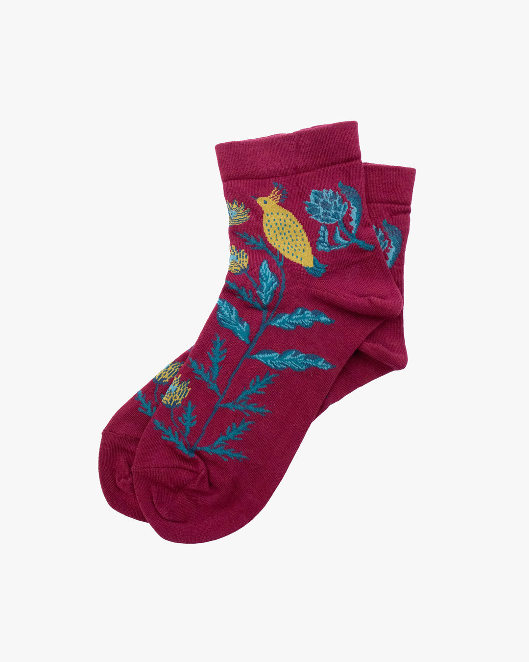 Debby Co. Crew Socks, Andeotte Collection,  Purple with Teal Flowers and Bird