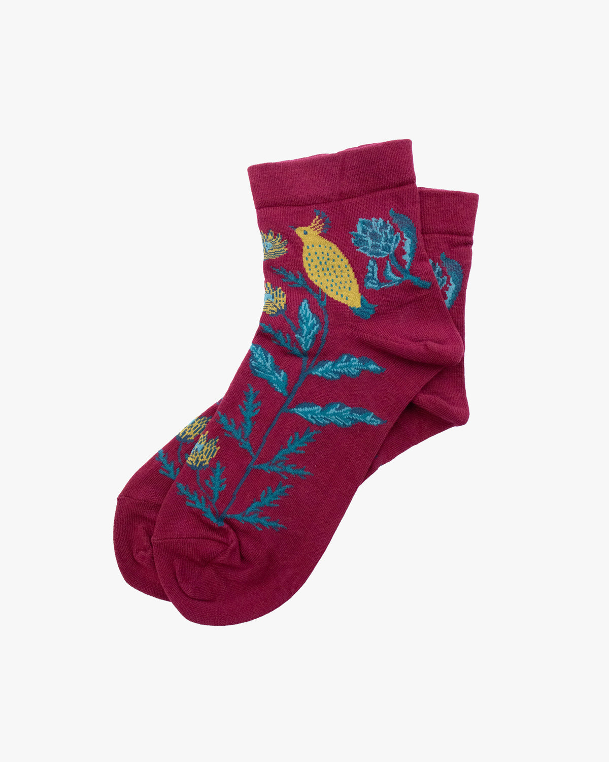 Debby Co. Crew Socks, Andeotte Collection,  Purple with Teal Flowers and Bird