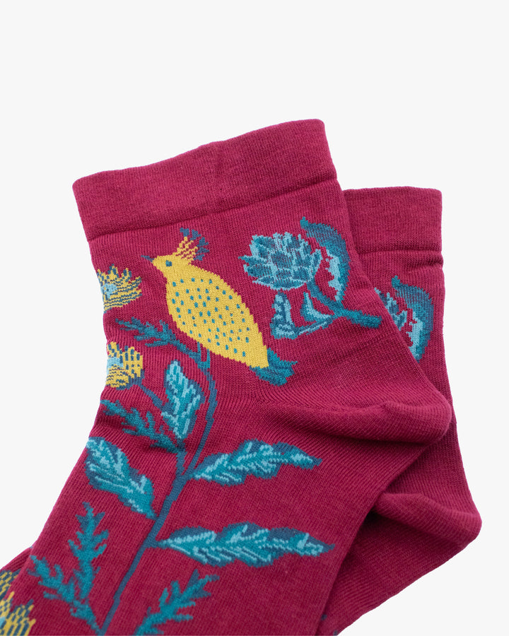 Debby Co. Crew Socks, Andeotte Collection,  Purple with Teal Flowers and Bird