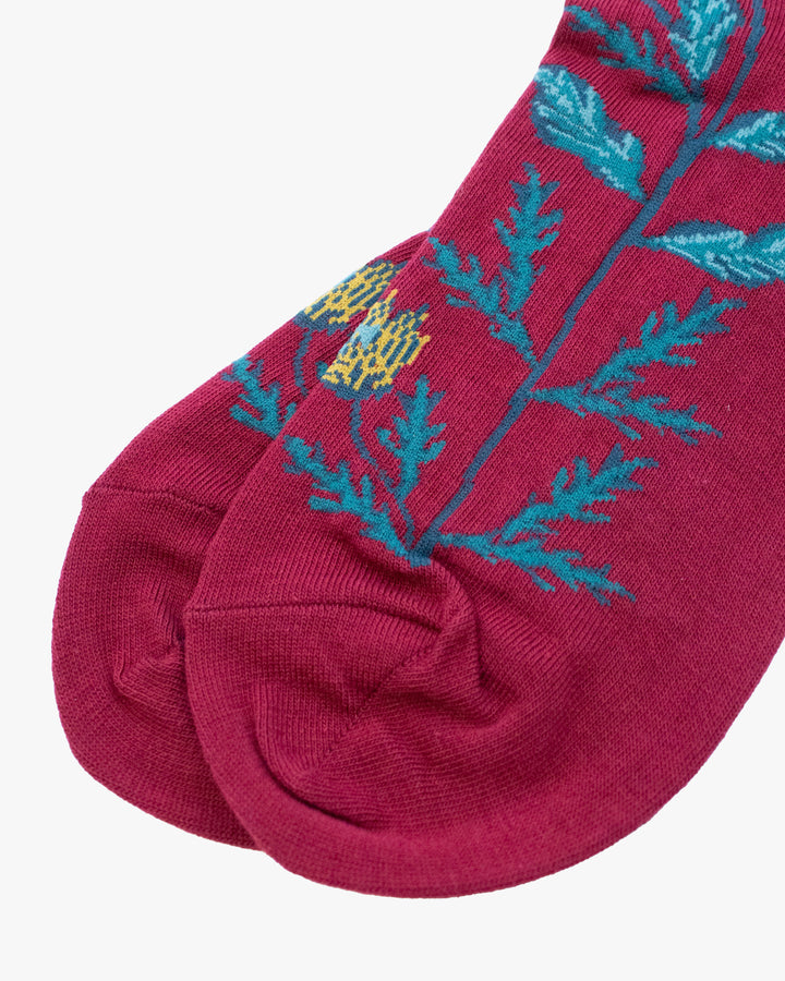 Debby Co. Crew Socks, Andeotte Collection,  Purple with Teal Flowers and Bird