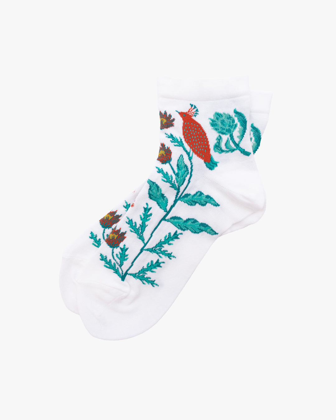Debby Co. Crew Socks, Andeotte Collection, White Floral with Bird