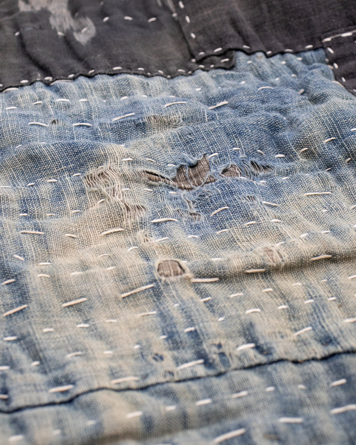 Vintage Boro Blanket, Indigo and Gray Patchwork