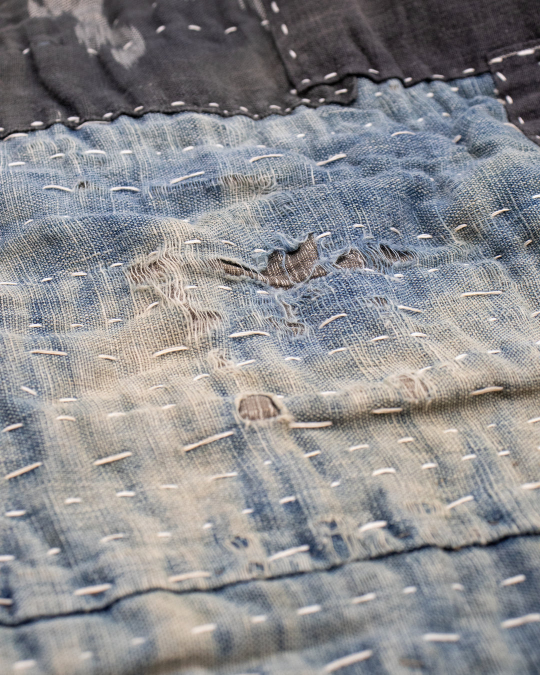 Vintage Boro Blanket, Indigo and Gray Patchwork