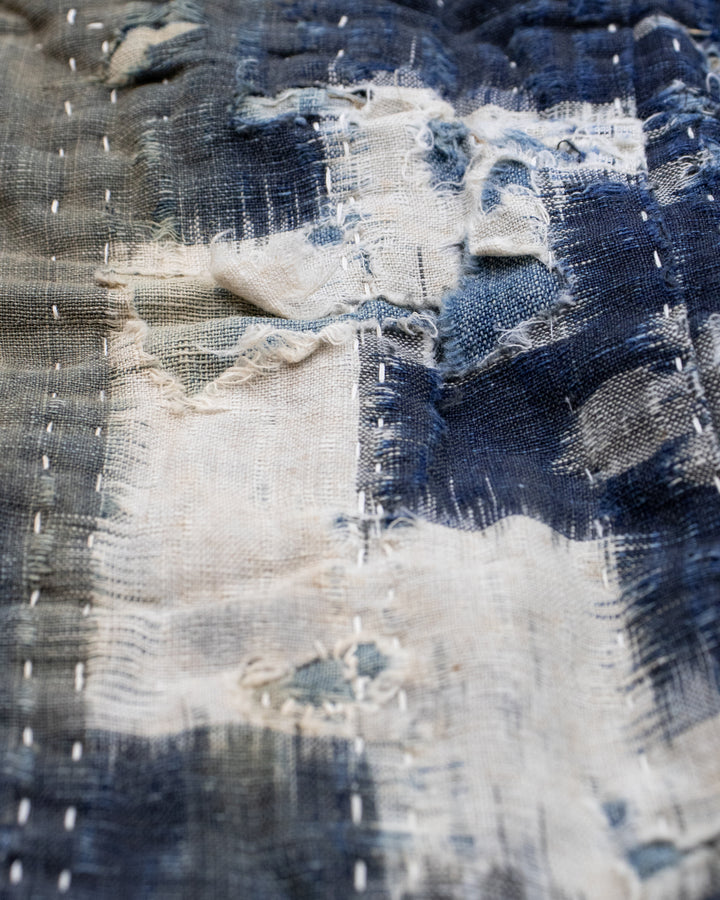 Vintage Boro Blanket, Indigo and Gray Patchwork