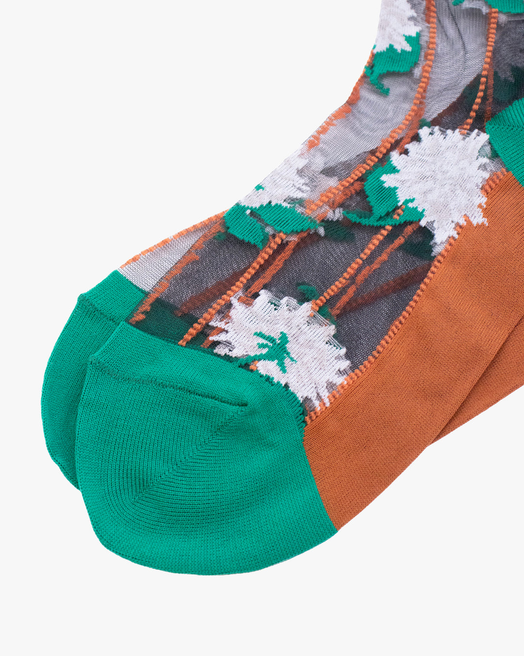 Debby Co. Crew Socks, Andeotte Collection, See Through Brown, Pink and Green Flowers