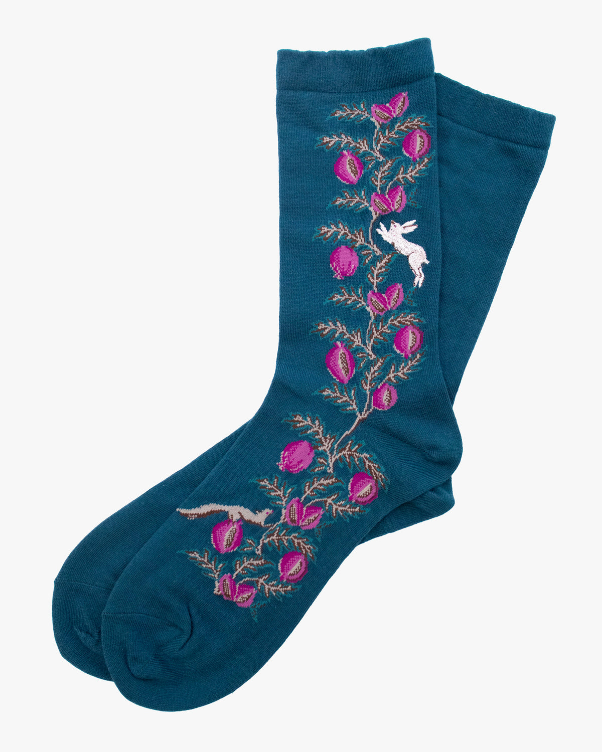 Debby Co. Crew Socks, Andeotte Collection,  Navy Rabbit and Flowers