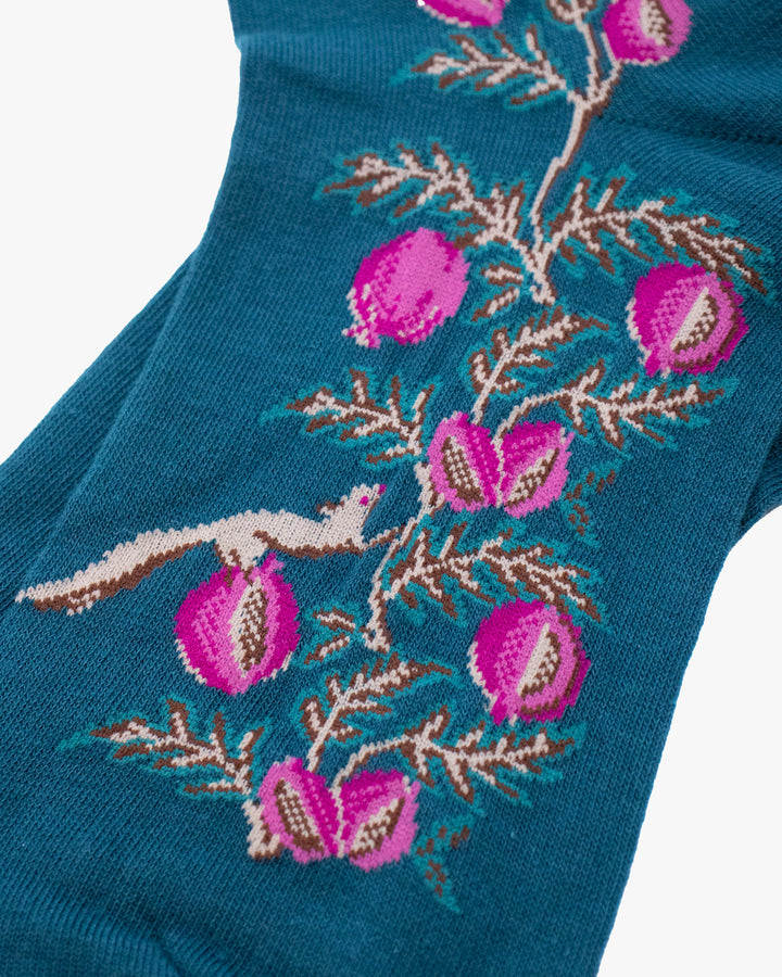 Debby Co. Crew Socks, Andeotte Collection,  Navy Rabbit and Flowers