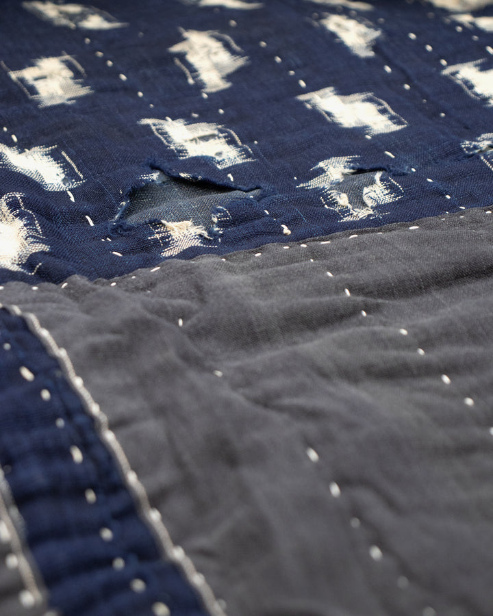 Vintage Boro Blanket, Indigo and Gray Patchwork