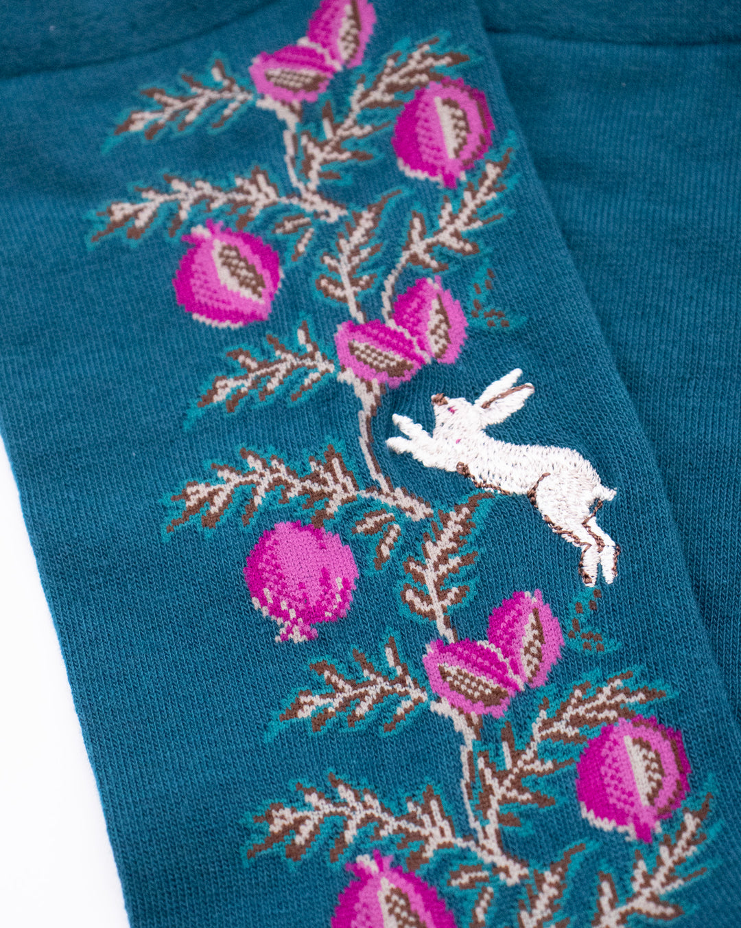 Debby Co. Crew Socks, Andeotte Collection,  Navy Rabbit and Flowers