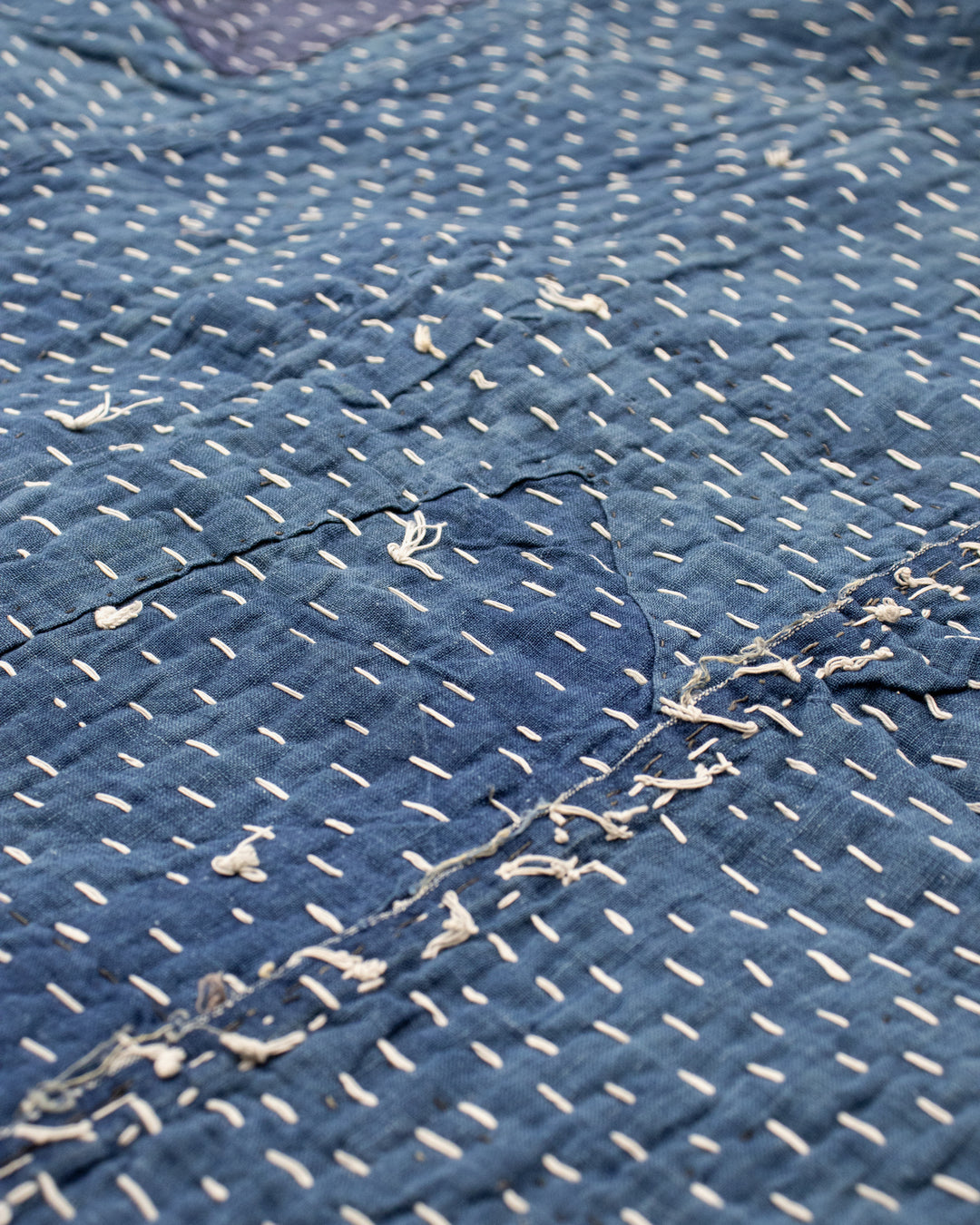 Vintage Boro Blanket, Indigo Patchwork and Warm Gray Plaid