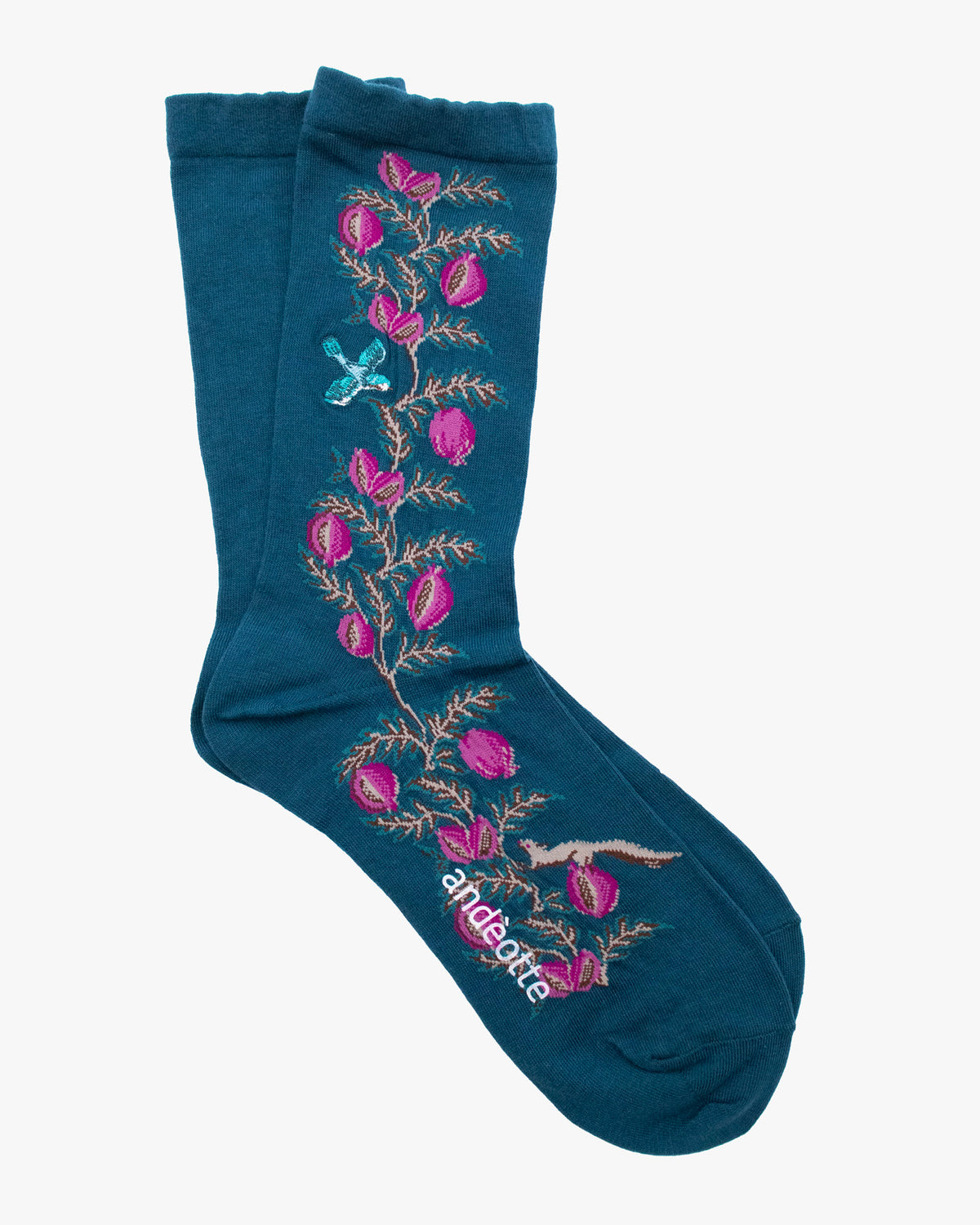 Debby Co. Crew Socks, Andeotte Collection,  Navy Rabbit and Flowers
