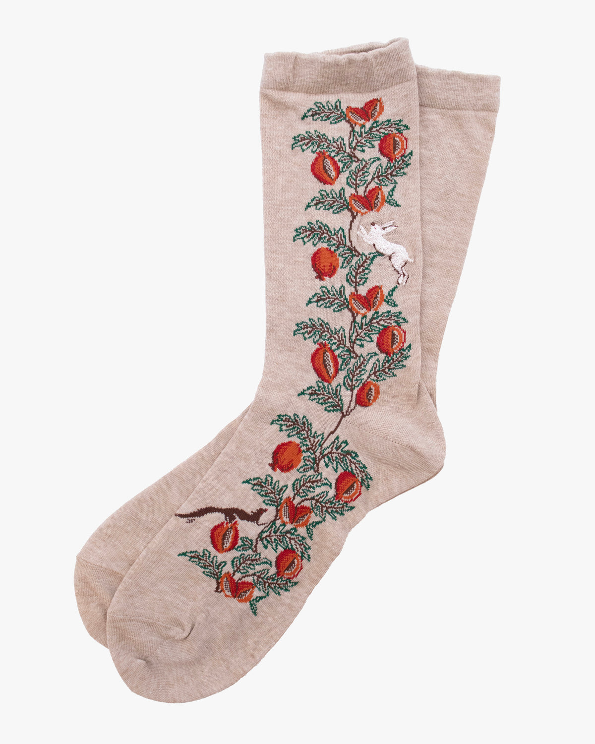 Debby Co. Crew Socks, Andeotte Collection,  Beige Rabbit and Flowers