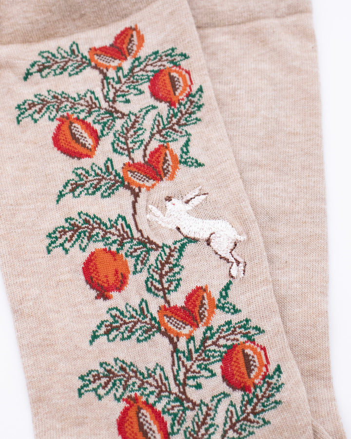 Debby Co. Crew Socks, Andeotte Collection,  Beige Rabbit and Flowers