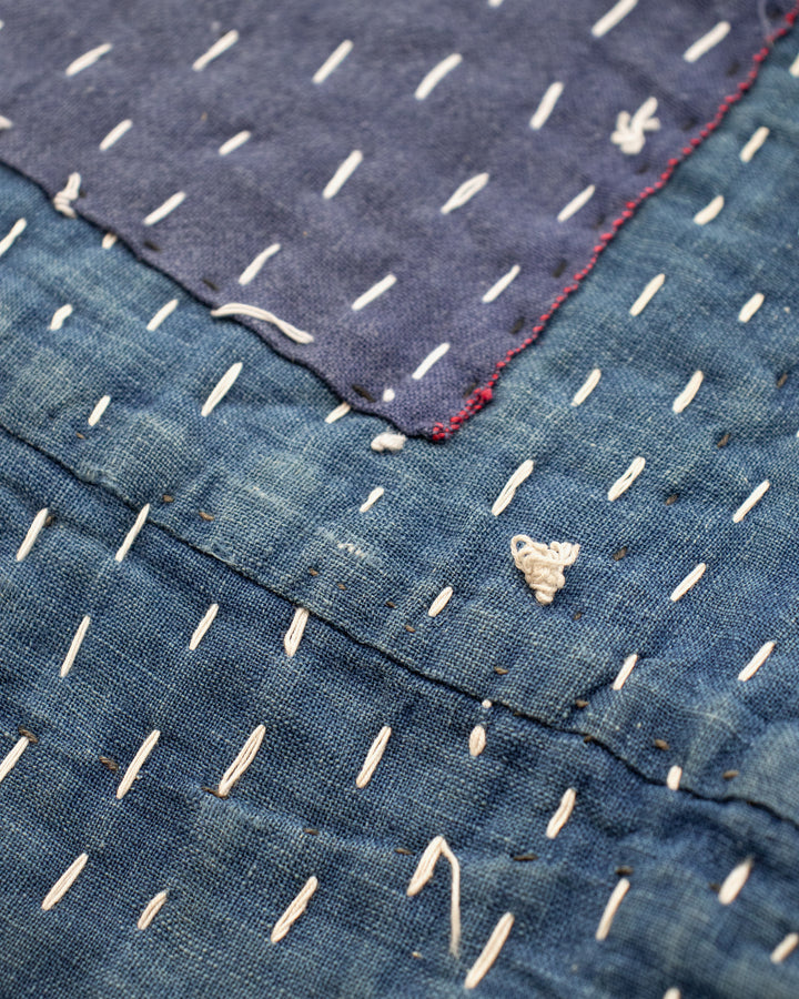 Vintage Boro Blanket, Indigo Patchwork and Warm Gray Plaid