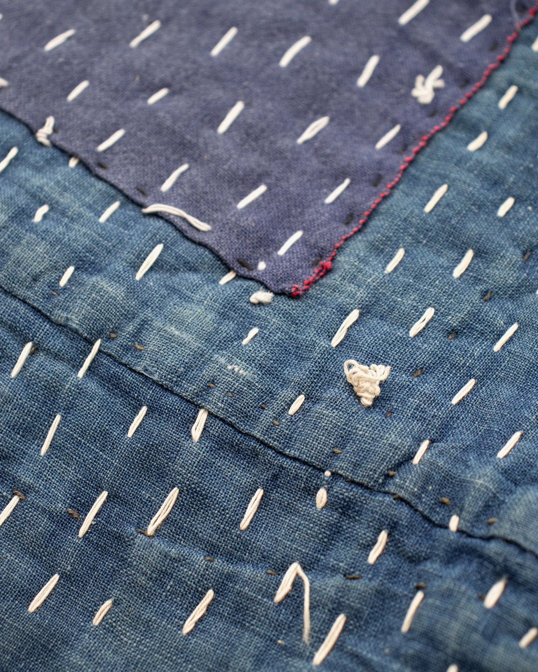 Vintage Boro Blanket, Indigo Patchwork and Warm Gray Plaid
