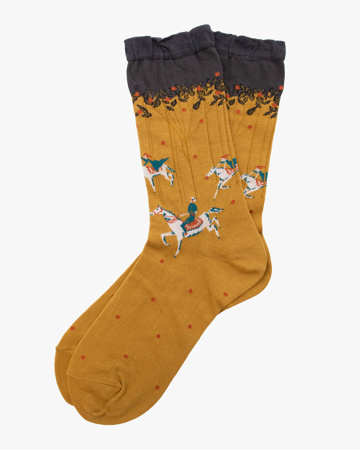 Debby Co. Crew Socks, Andeotte Collection, Mustard Horse