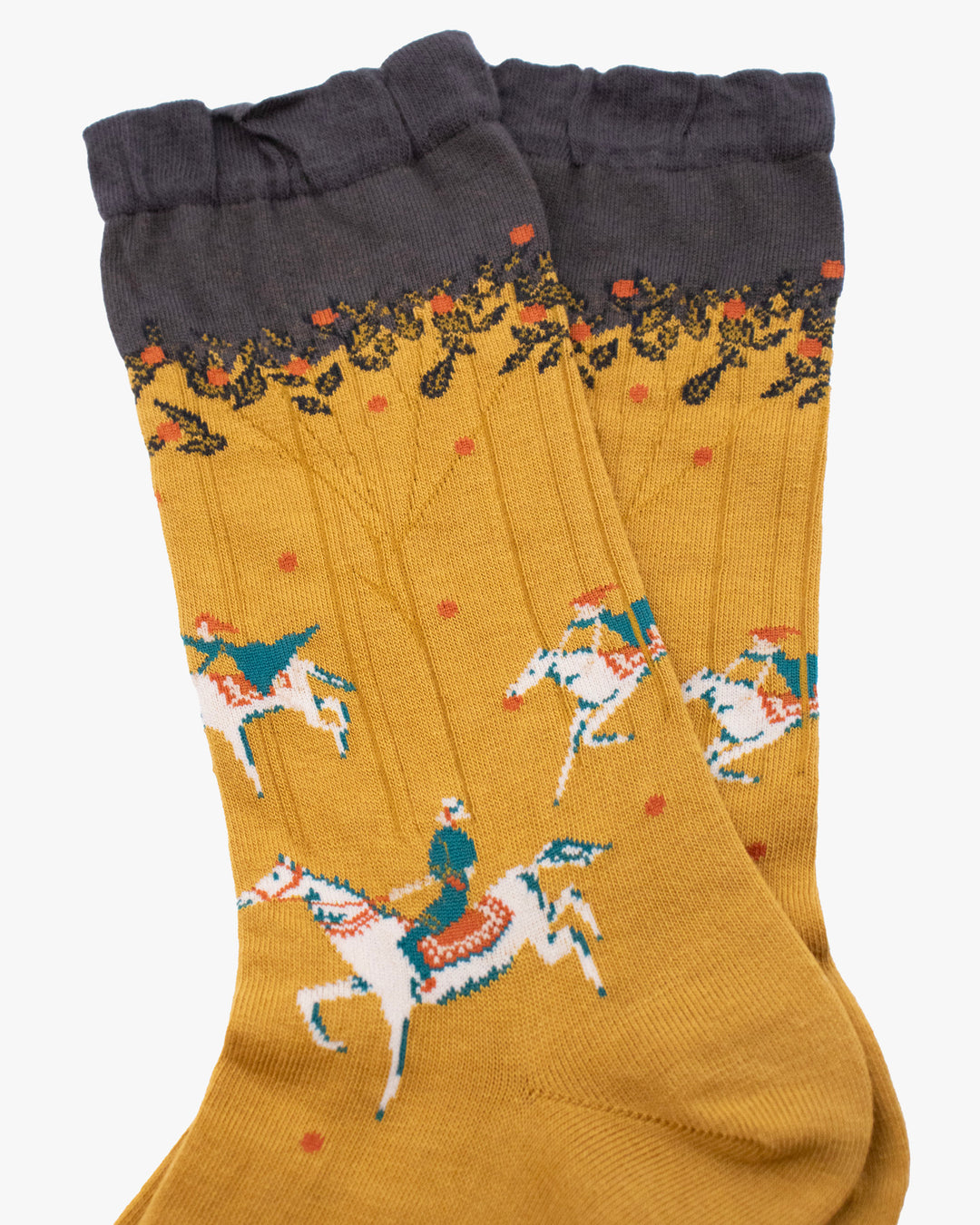 Debby Co. Crew Socks, Andeotte Collection, Mustard Horse