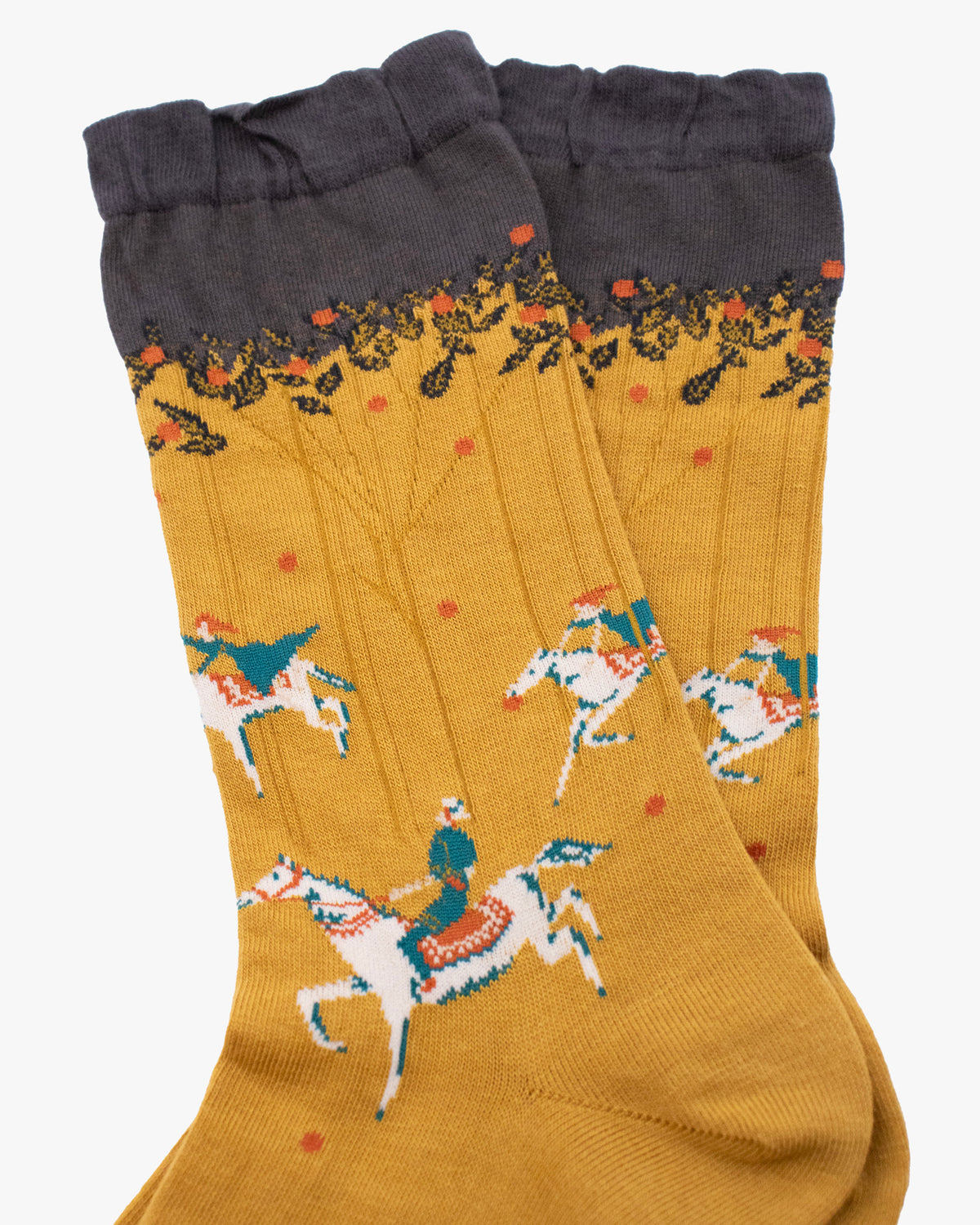 Debby Co. Crew Socks, Andeotte Collection, Mustard Horse