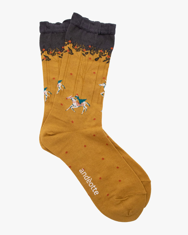 Debby Co. Crew Socks, Andeotte Collection, Mustard Horse