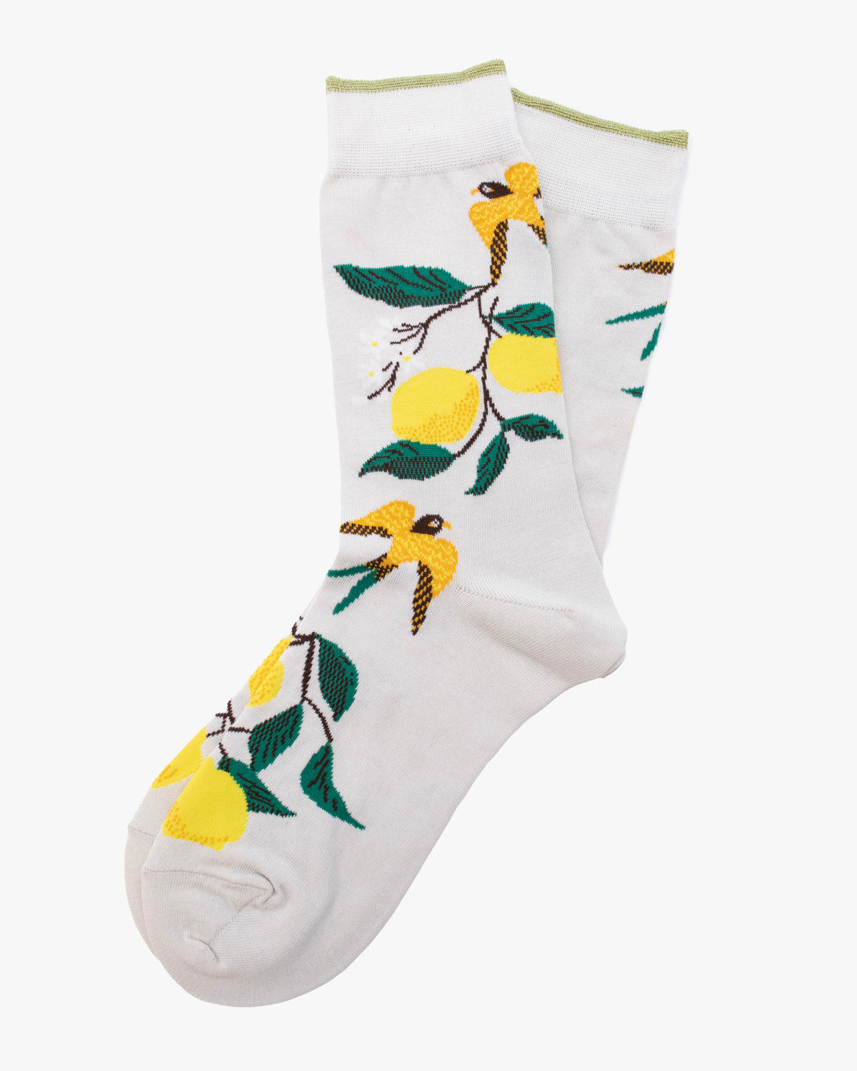 Debby Co. Crew Socks, Andeotte Collection,  Light Grey with Lemons and Birds