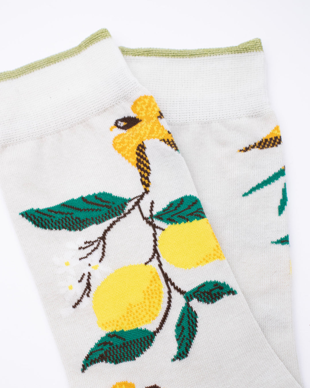 Debby Co. Crew Socks, Andeotte Collection,  Light Grey with Lemons and Birds