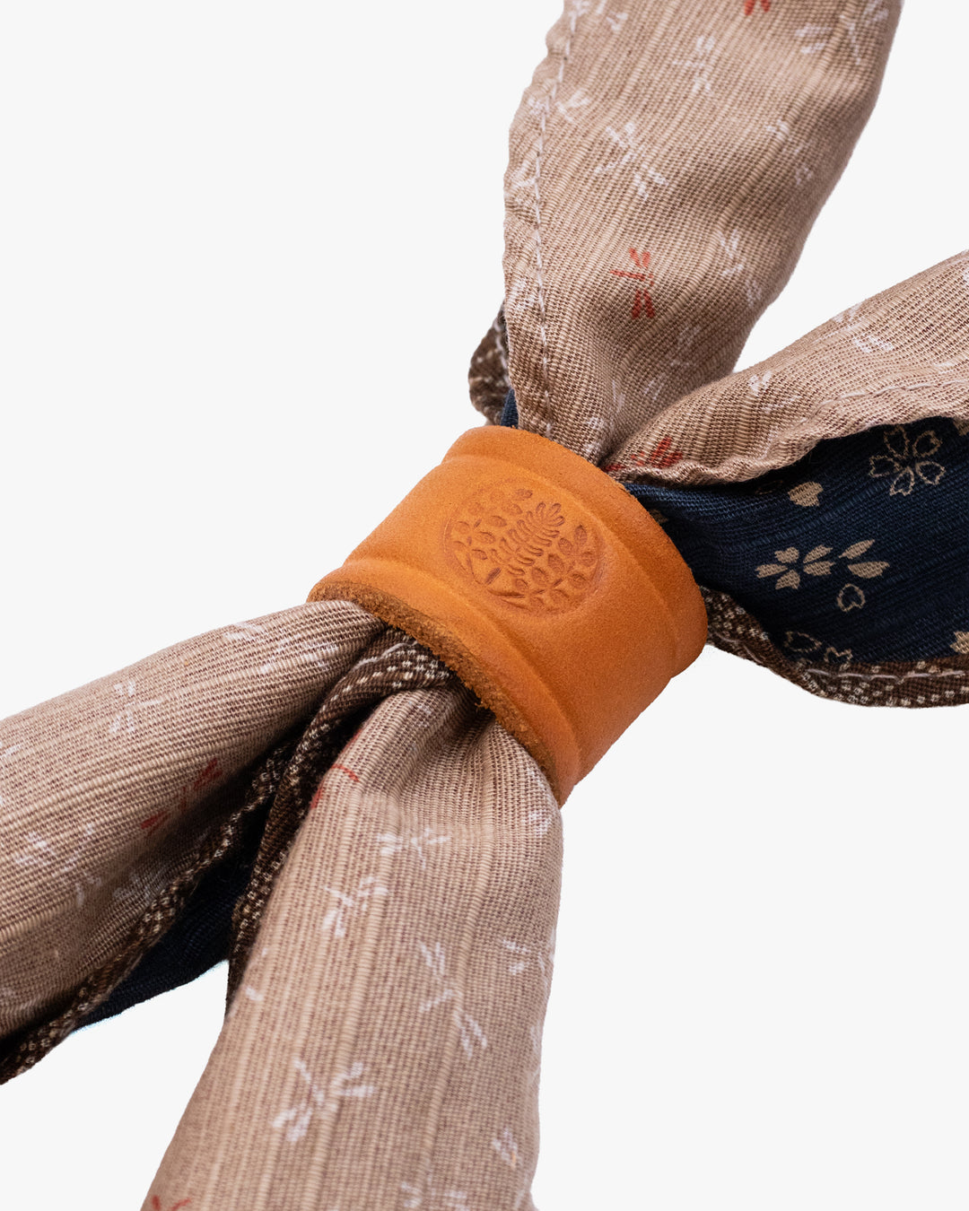 Kiriko Original Split Neckerchief, Beige Tonbo and Brown Dotted Asanoha