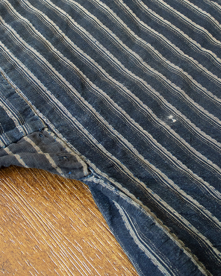 Vintage Noragi Jacket, Fully Sashiko Stitched, Multi-Stripe Faded Indigo