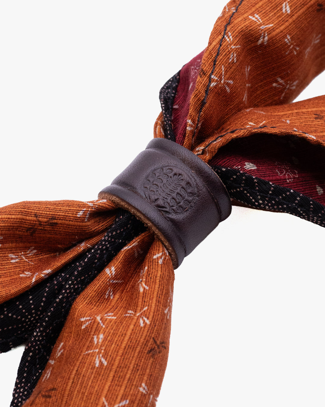 Kiriko Original Split Neckerchief, Black Dotted Asanoha and Orange Tonbo