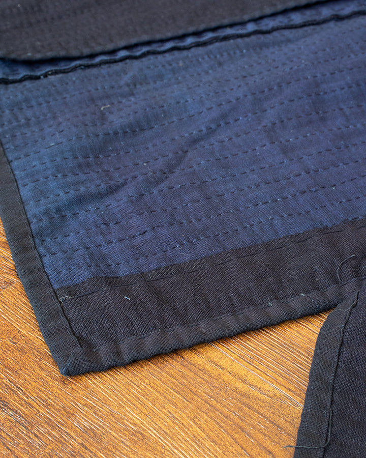 Vintage Noragi Jacket, Fully Sashiko Stitched, Dark Indigo with Yellow Plaid Collar