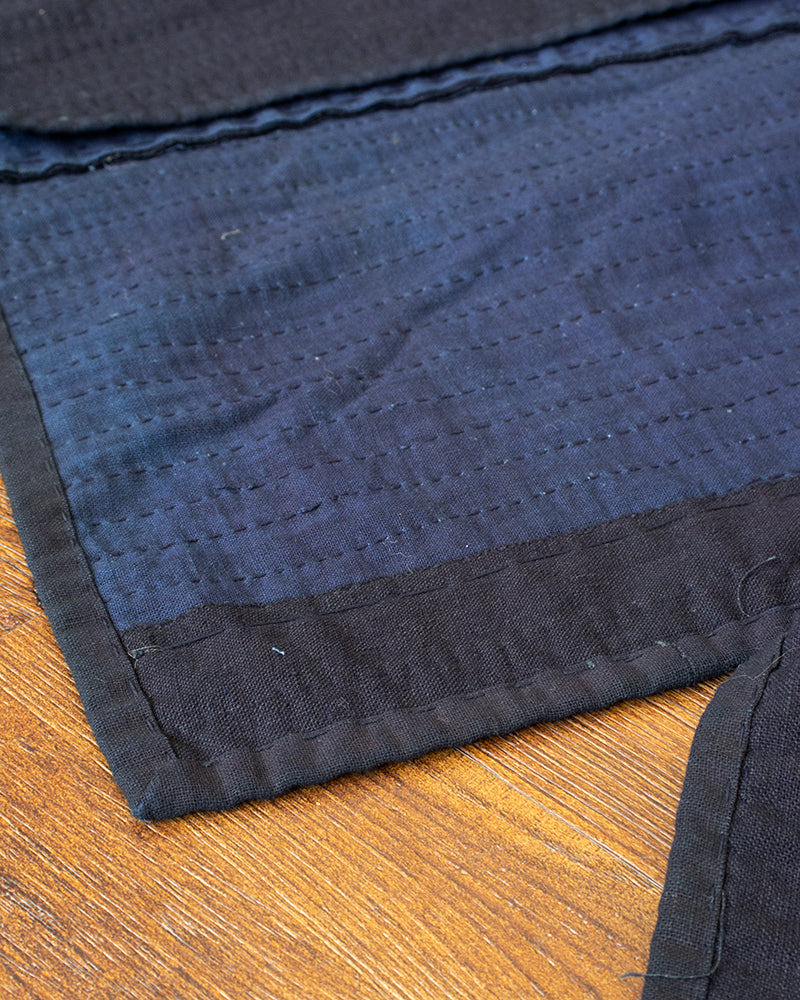 Vintage Noragi Jacket, Fully Sashiko Stitched, Dark Indigo with Yellow Plaid Collar