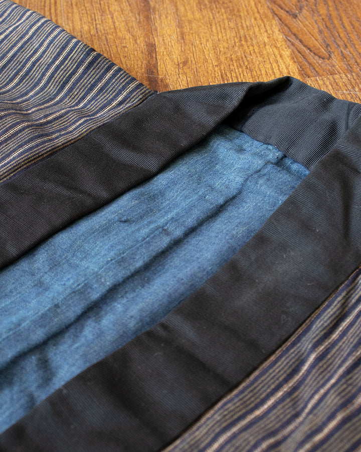 Vintage Noragi Jacket, Fully Sashiko Stitched, Indigo with Orange Stripe