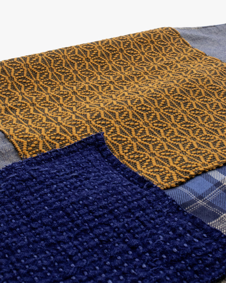 Kiriko Custom Skirt, Washed Indigo Patched with Sashiori, Sashiko, and Plaid