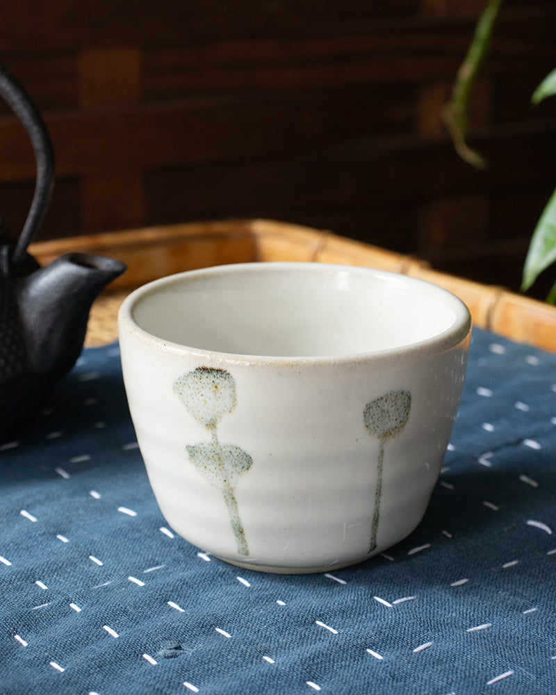 Mashiko-Yaki Yunomi, Off White with Grey Accent