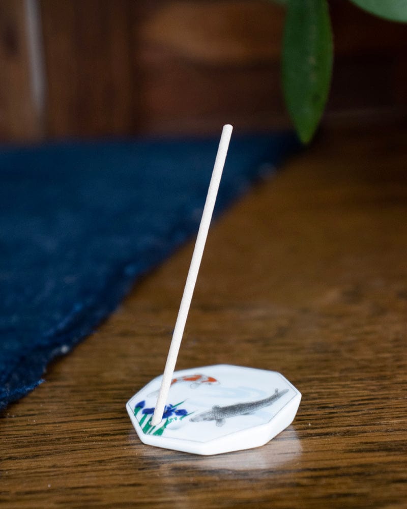 Shoyeido Incense Holder, Porcelain Tile, Iris and Fish