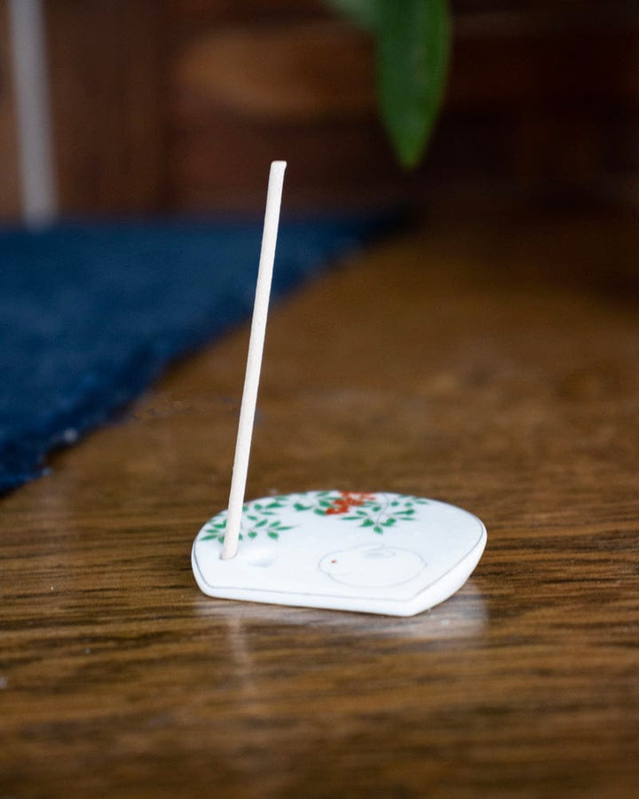 Shoyeido Incense Holder, Porcelain Tile, White Rabbit