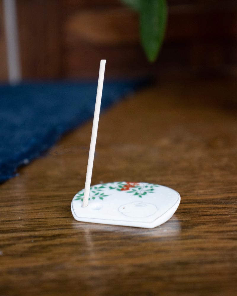 Shoyeido Incense Holder, Porcelain Tile, White Rabbit