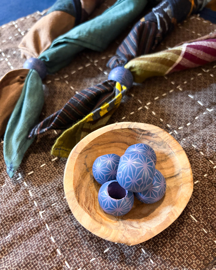 Kiriko Original Wooden Cuff, Blue with Asanoha