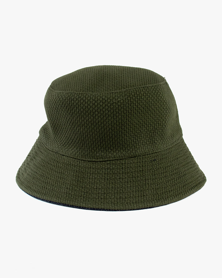 Kiriko Original Bucket Hat, Reversible Green Sashi-ori and Denim
