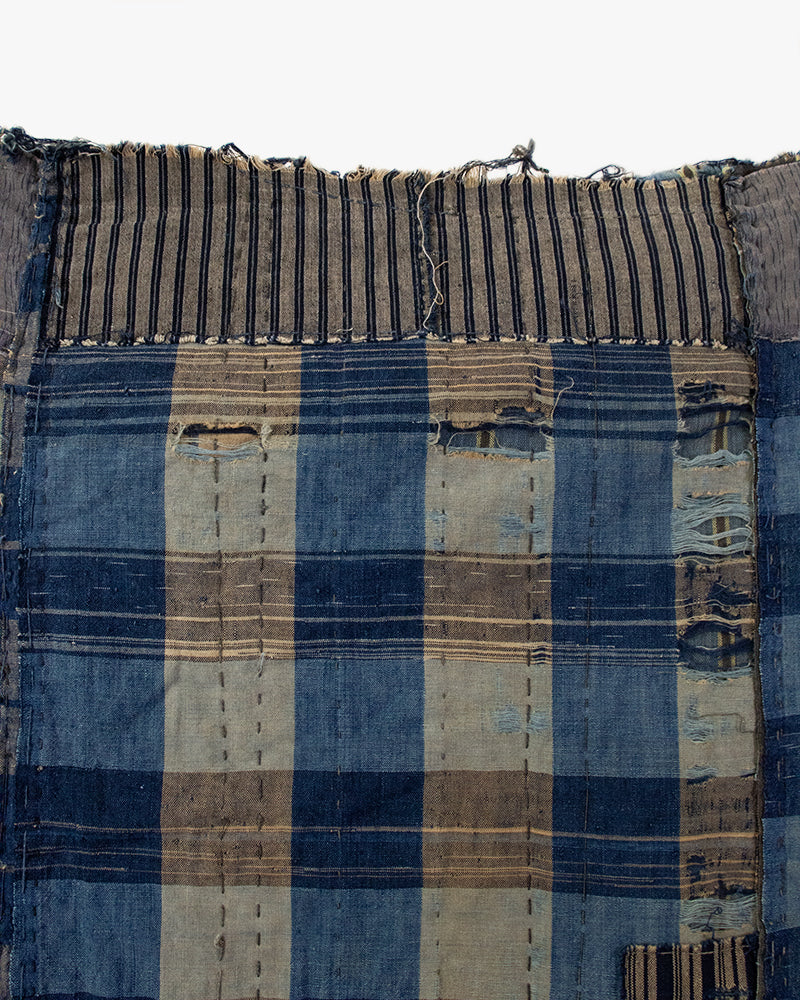 Vintage Boro Blanket, Tan and Blue Shima with Patches