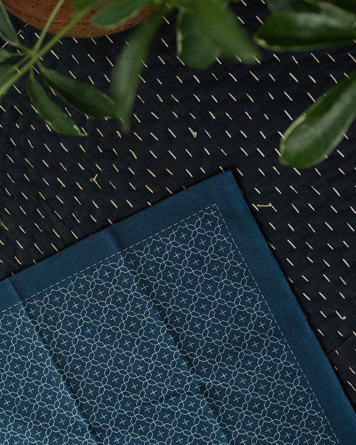 Hana-Fukin Sashiko Sampler, Juji Hanasashi, Navy