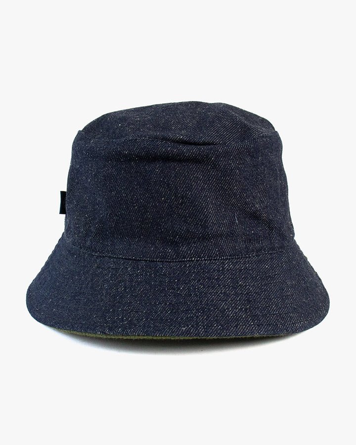 Kiriko Original Bucket Hat, Reversible Green Sashi-ori and Denim