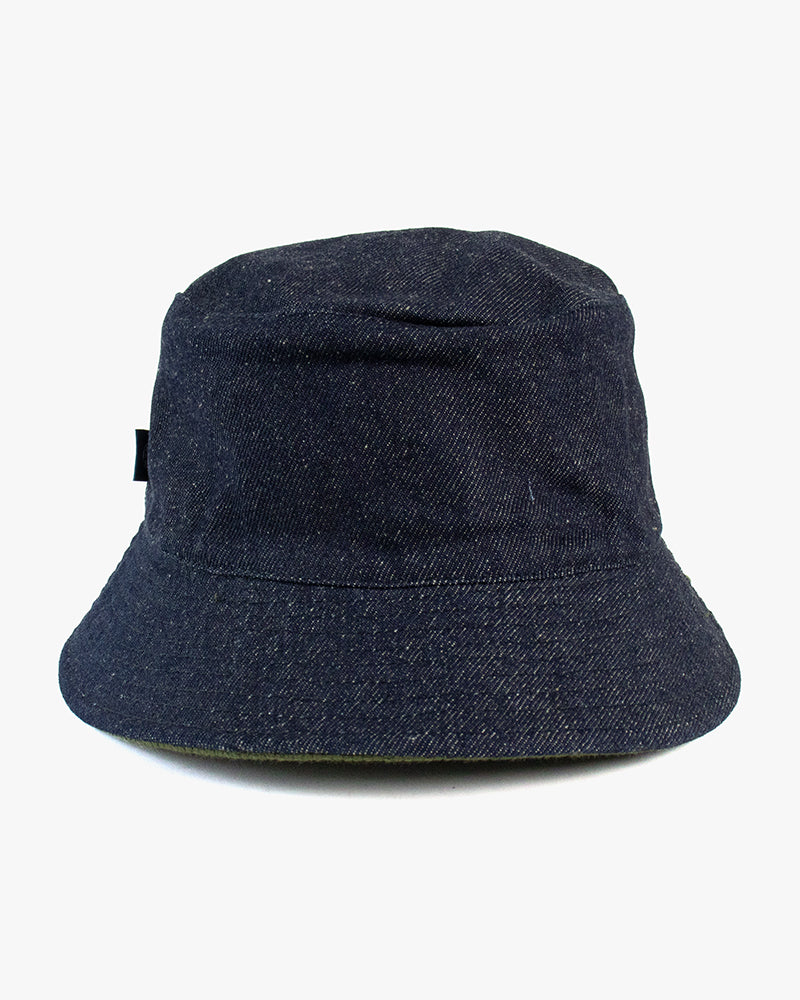 Kiriko Original Bucket Hat, Reversible Green Sashi-ori and Denim