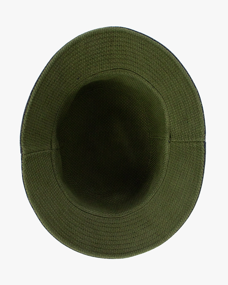 Kiriko Original Bucket Hat, Reversible Green Sashi-ori and Denim