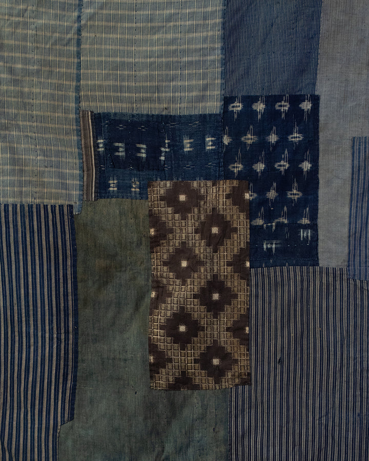 Vintage Boro Blanket, Indigo Kasuri and Shima with Patches