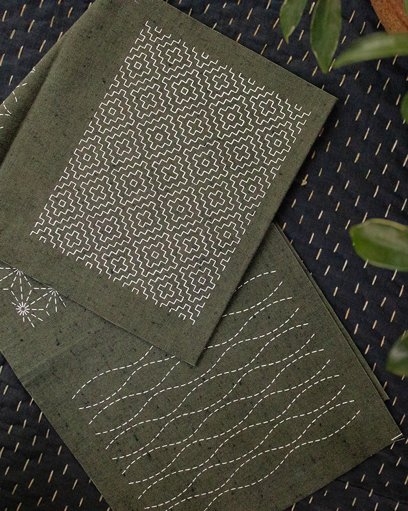 Sashiko Patch, Kofu-Tsumugi, Malachite Green