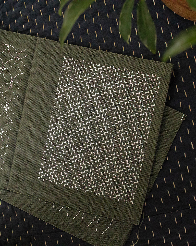 Sashiko Patch, Kofu-Tsumugi, Malachite Green